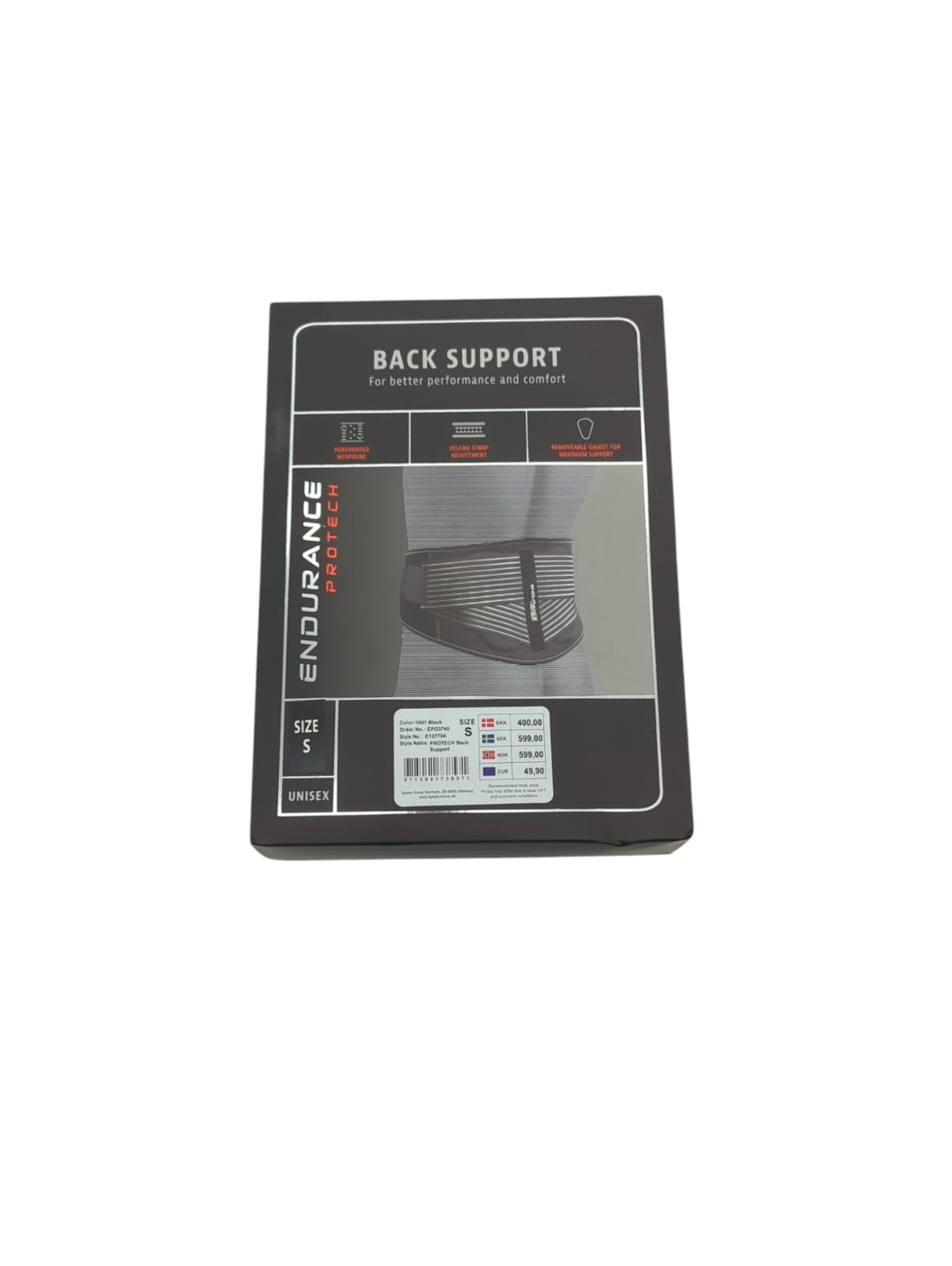 Endurance Unisex Protech Rückenbandage für Erwachsene Schwarz S