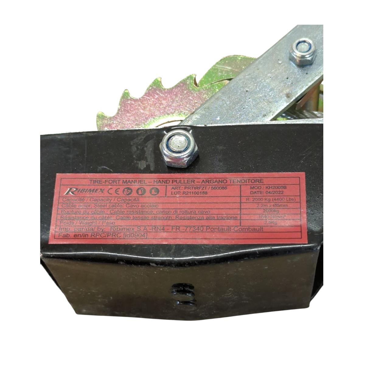 Ribitech 6562 Horizontaler Handseilzug 2 Tonnen Grau
