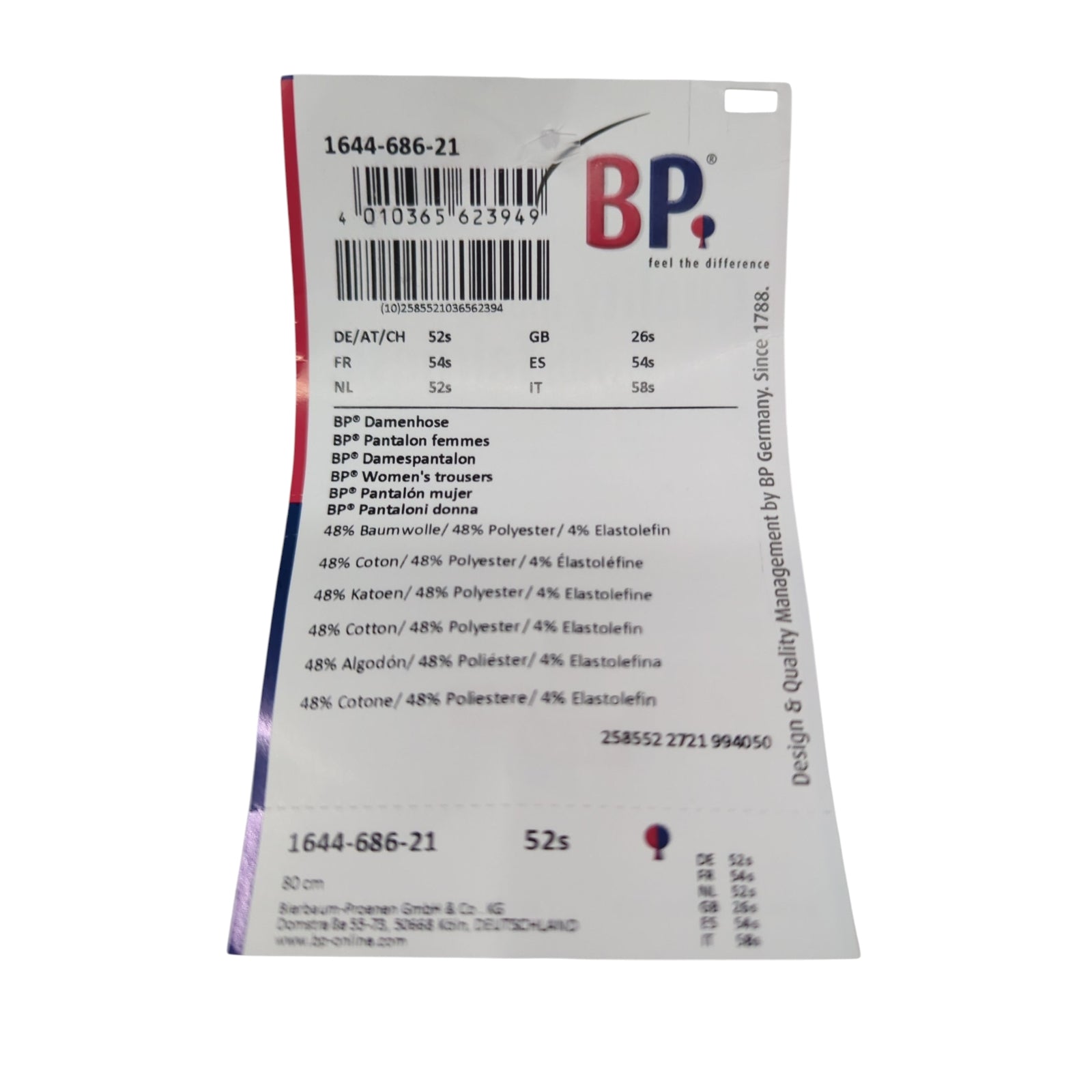 BP Damenhose mit elastischen Bündchen Weiß Größe 52s