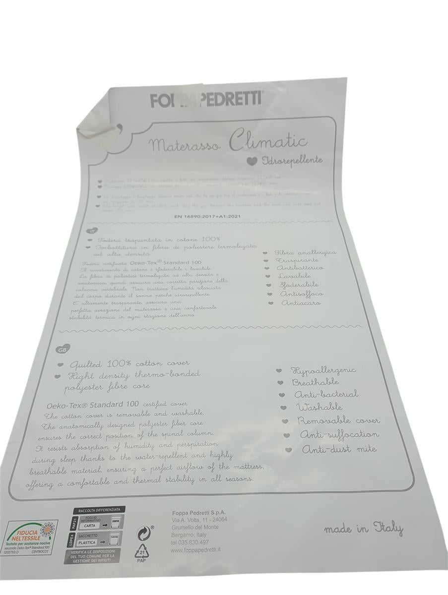 Foppapedretti Climatic, Matratze, 124 x 63 x 12 cm, weiß