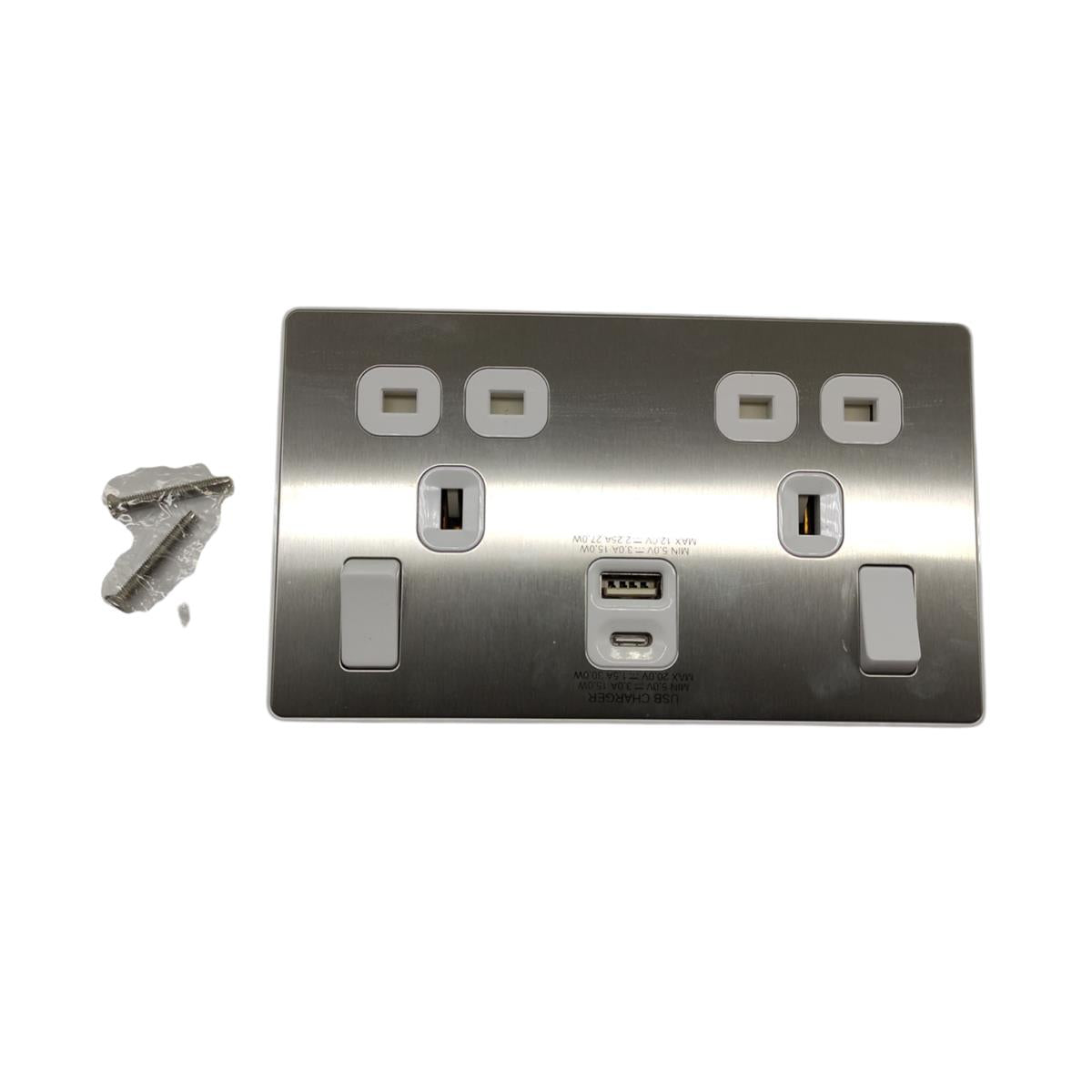 BG Electrical Evolve Double Switched Socket USB-C 30W USB-A 2.1A