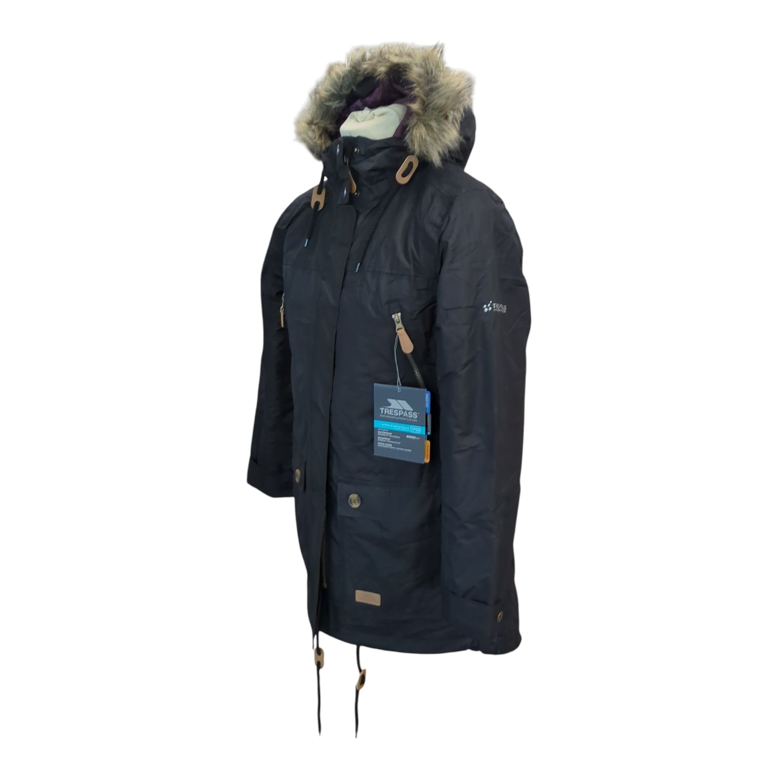 Trespass Clea Damenjacke M Schwarz wasserdicht mit Rollkapuze