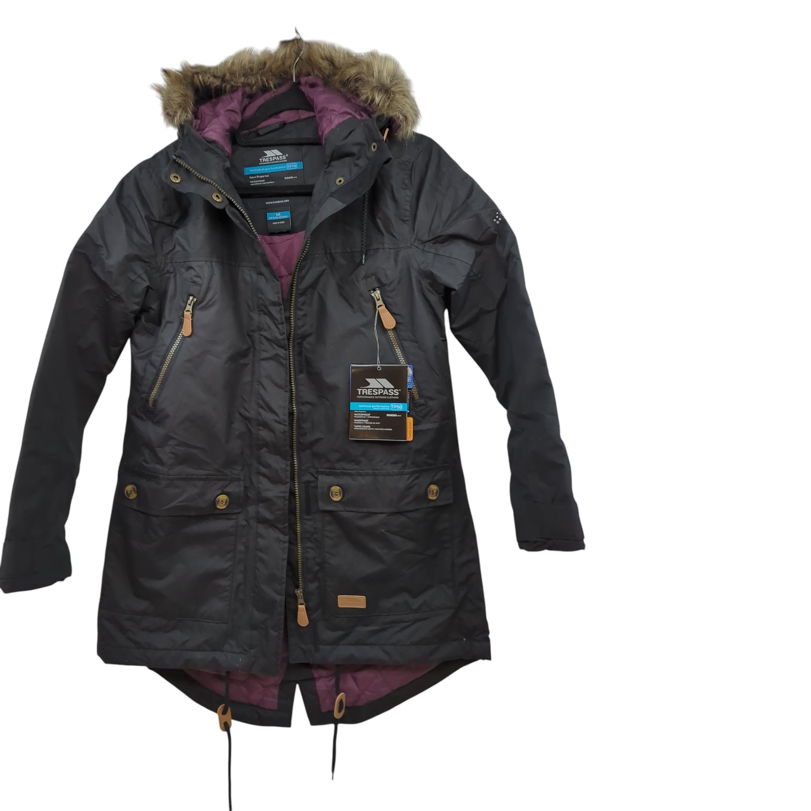 Trespass Clea Damenjacke M Schwarz wasserdicht mit Rollkapuze