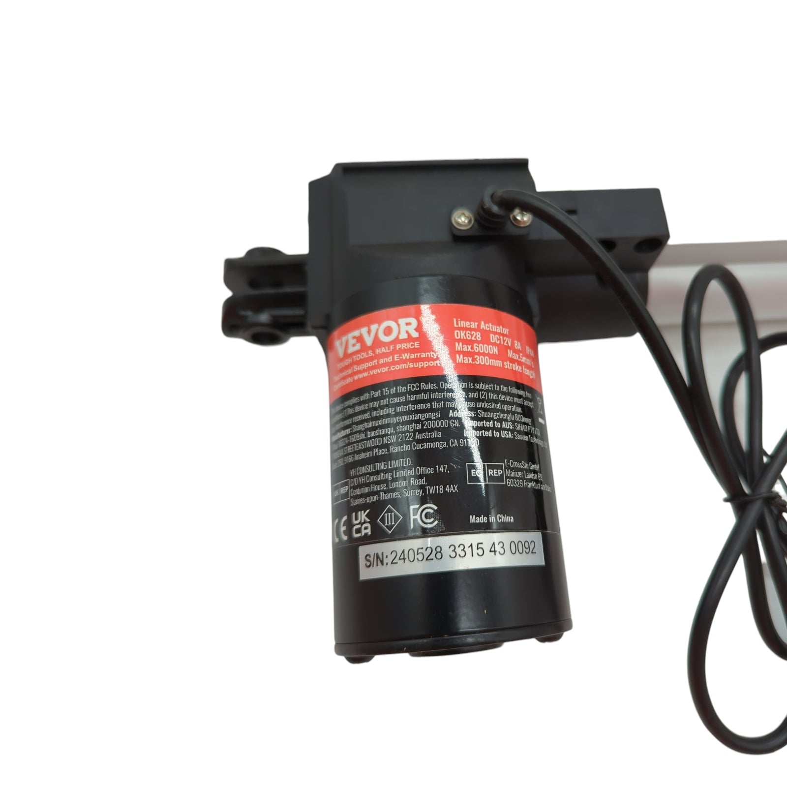 VEVOR Linearantrieb 6000 N DC 12 V IP44 250 mm Hub 5 mm/s