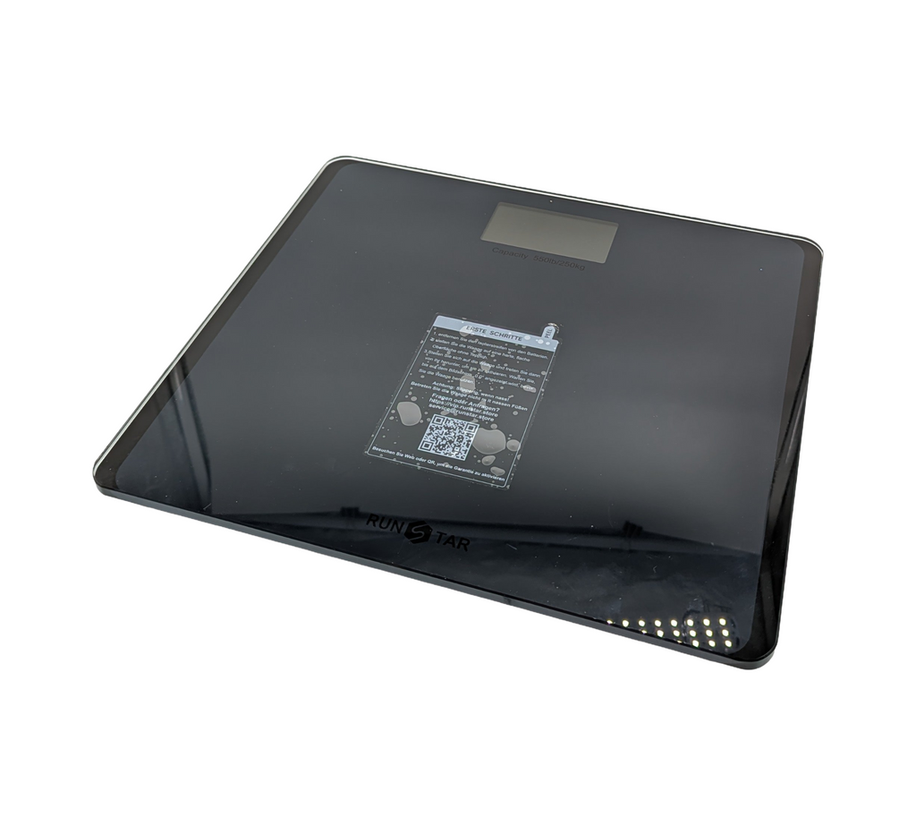 RunSTAR Digitale Personenwaage 250 kg LCD Display 8 mm Glas Blau-Schwarz