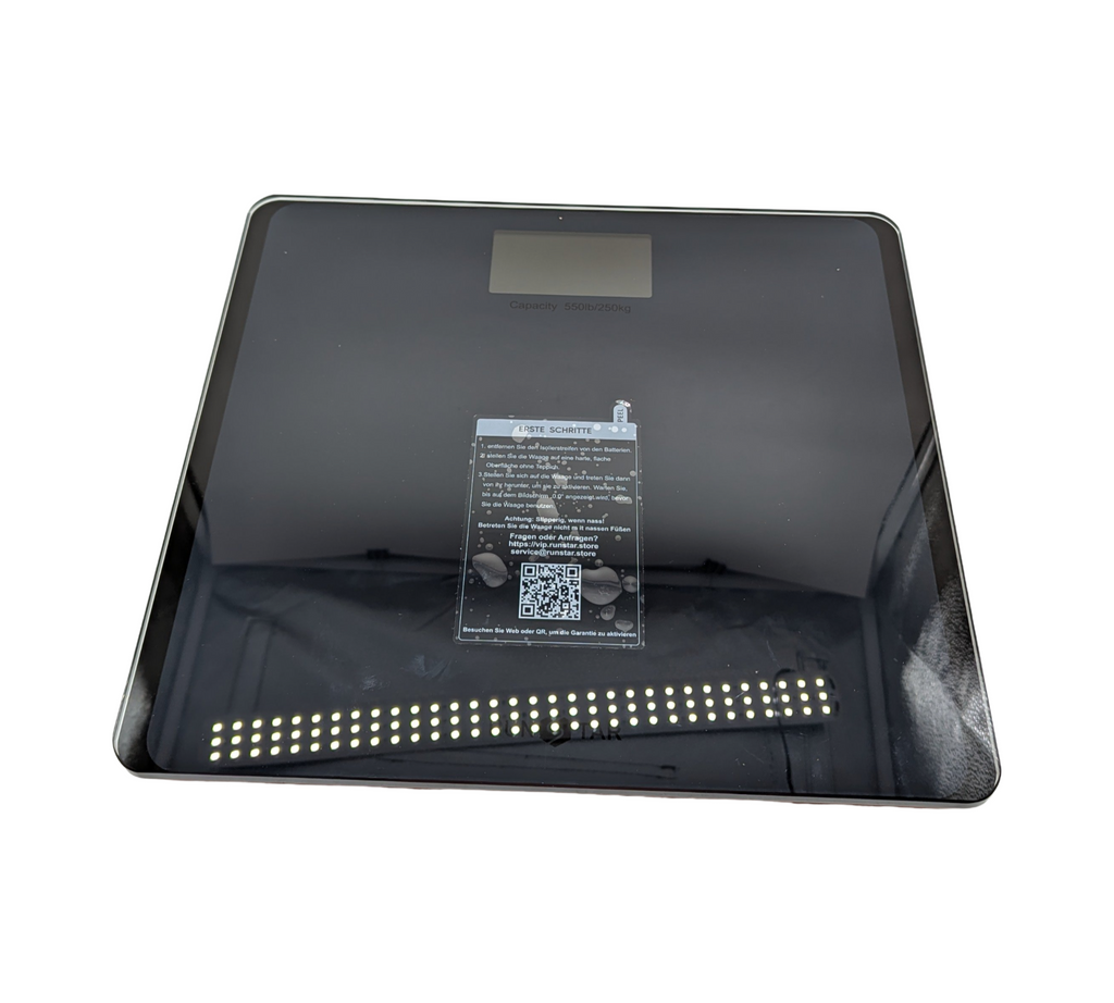 RunSTAR Digitale Personenwaage 250 kg LCD Display 8 mm Glas Blau-Schwarz