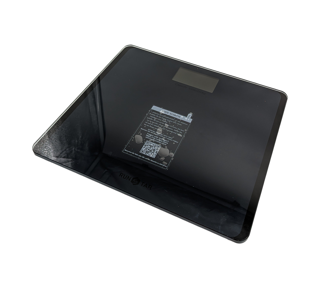 RunSTAR Digitale Personenwaage 250 kg LCD Display 8 mm Glas Blau-Schwarz