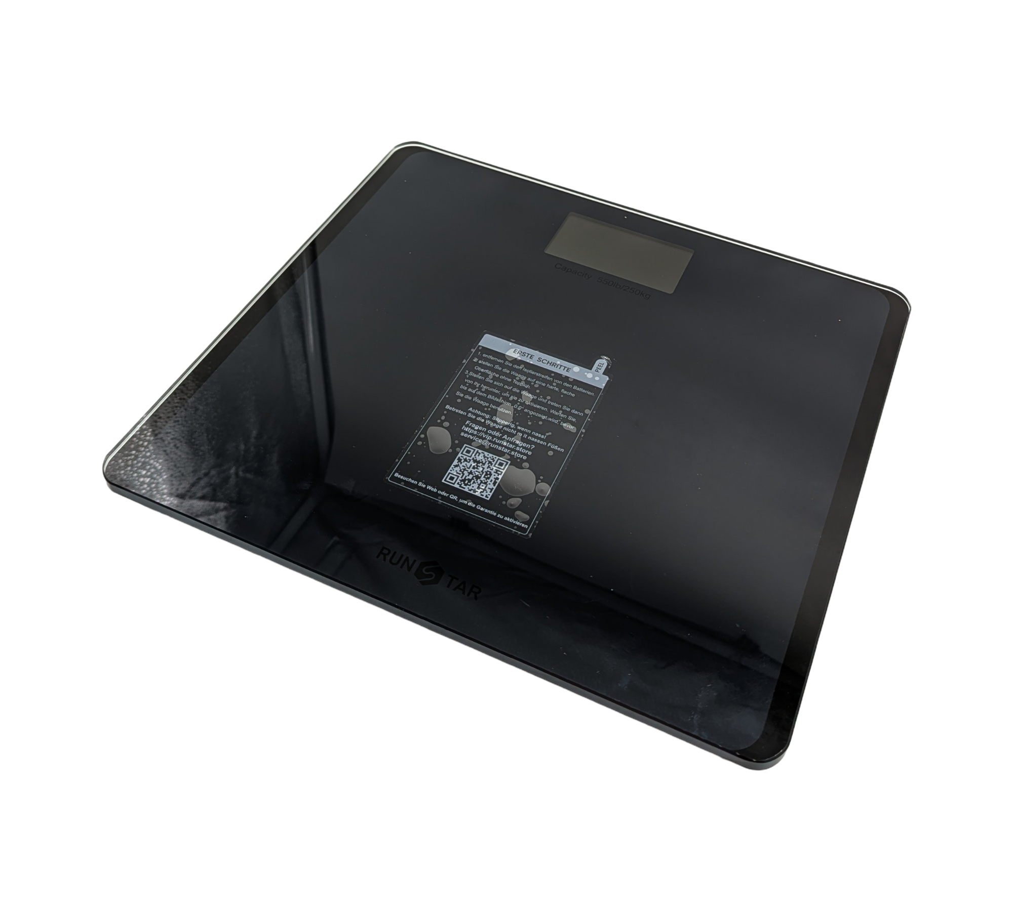 RunSTAR Digitale Personenwaage 250 kg LCD Display 8 mm Glas Blau-Schwarz