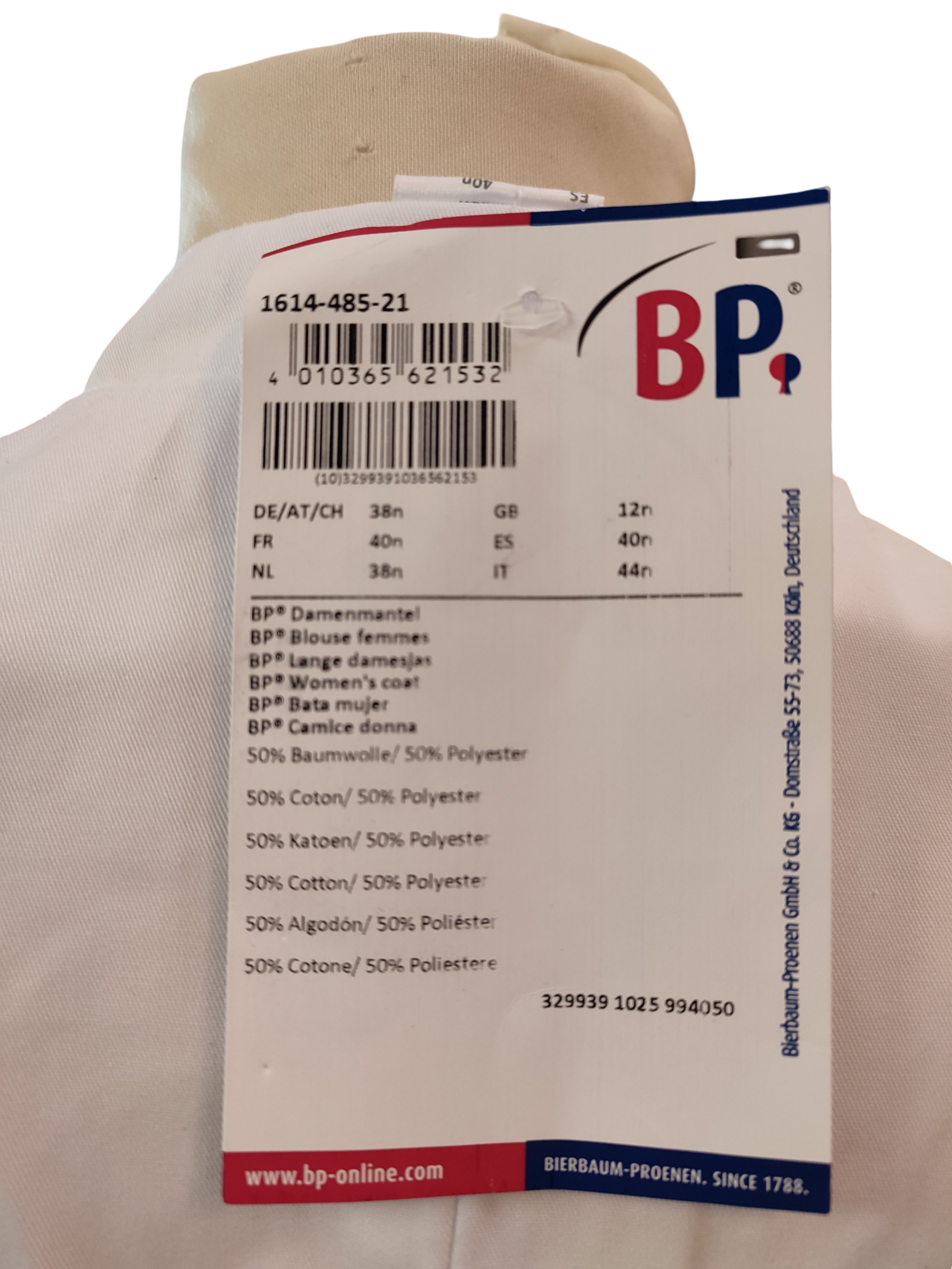 BP Damenkittel lange Ärmel hoher Kragen Weiß Gr. 38