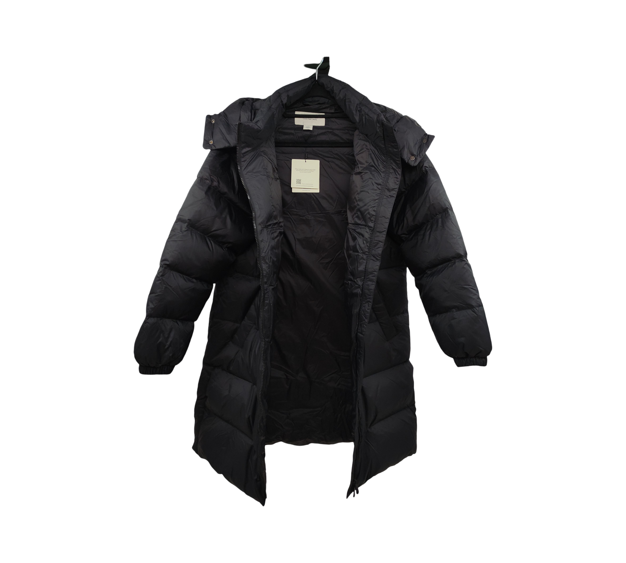 Calvin Klein Women's Essential Long Hooded Down Coat Black M
