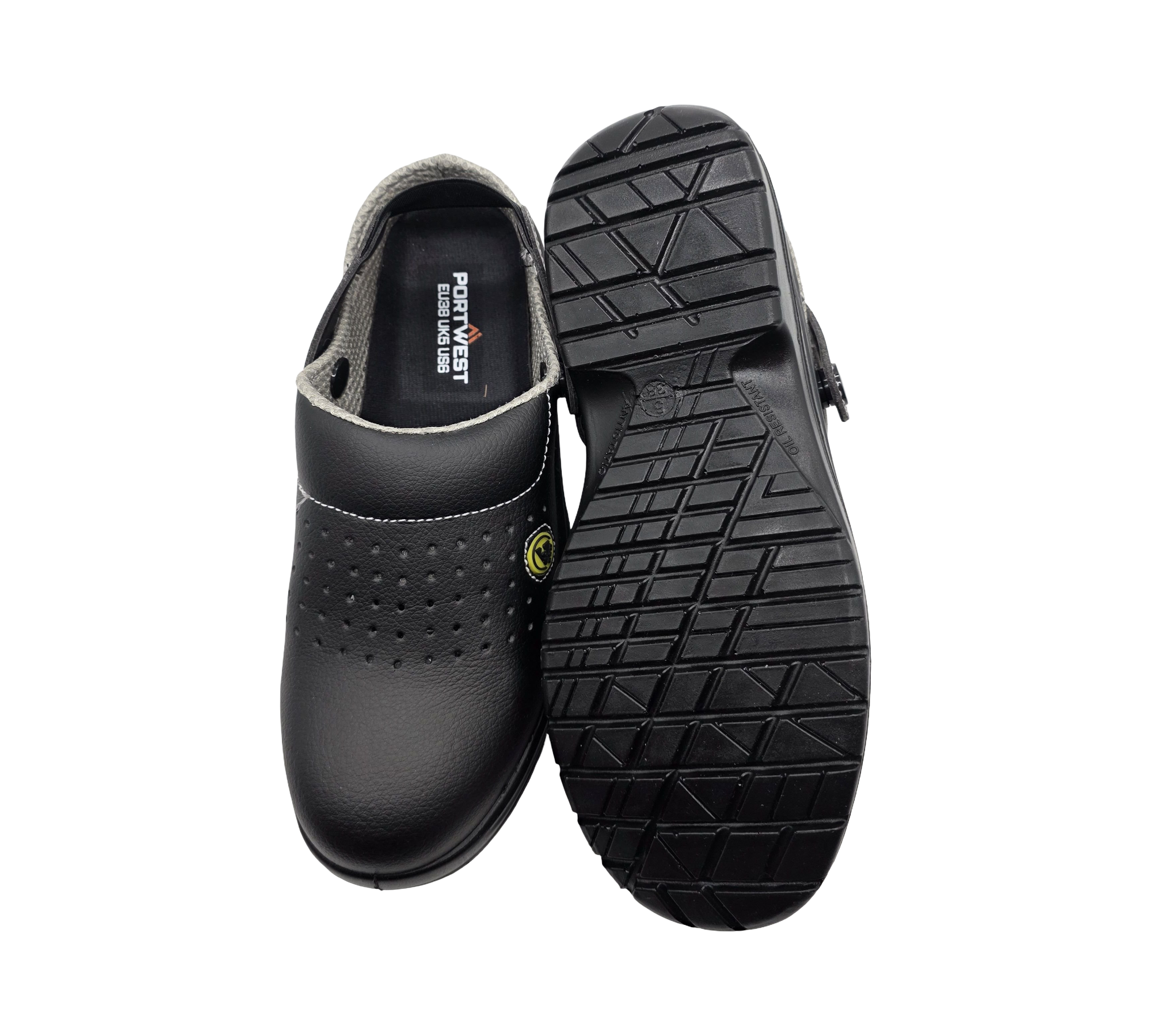 PORTWEST Sicherheits-Clogs ESD SB AE belüftet Schwarz Größe 38