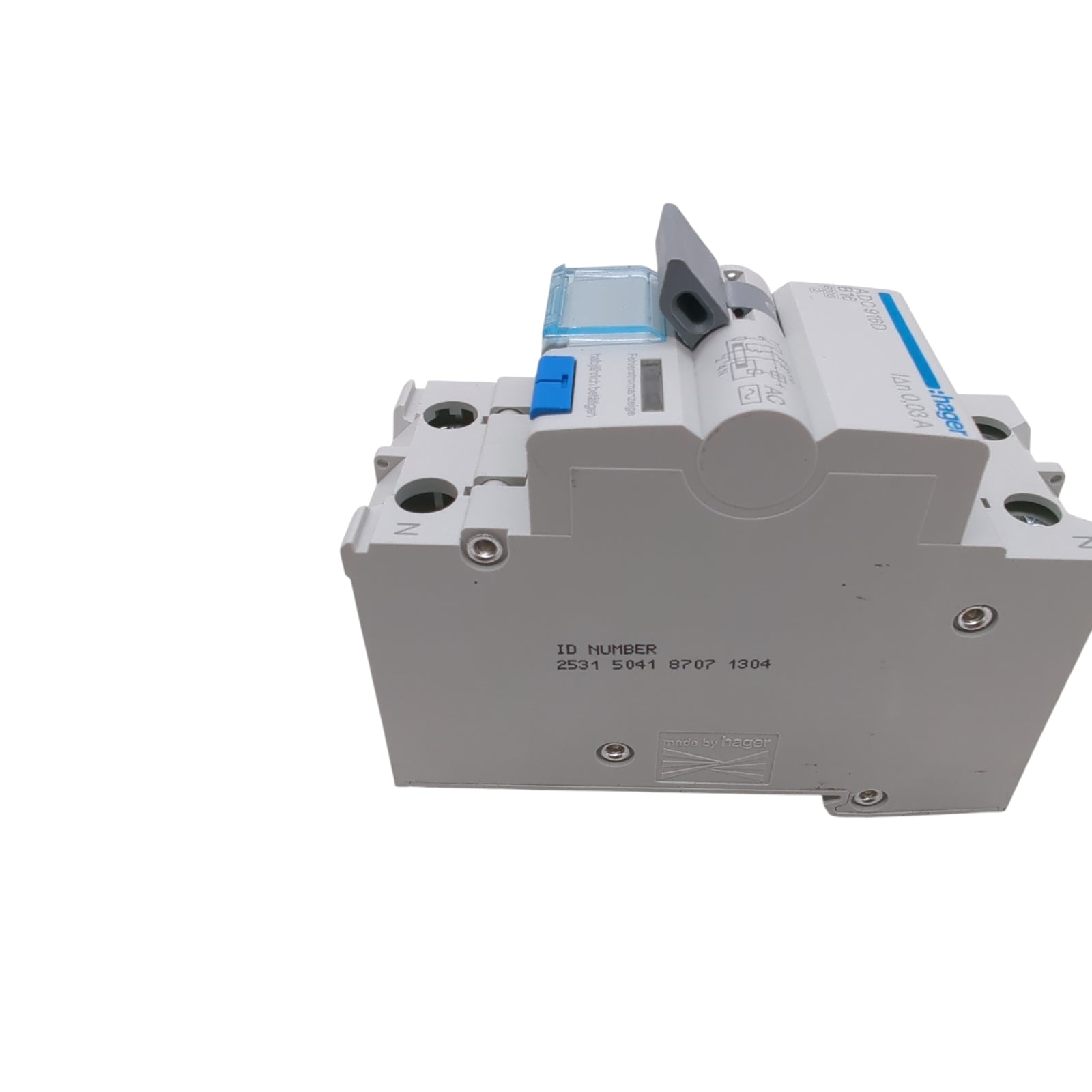 Hager ADC916D Residual Current Circuit Breaker with Overcurrent Protection 16A 30mA 1P+N