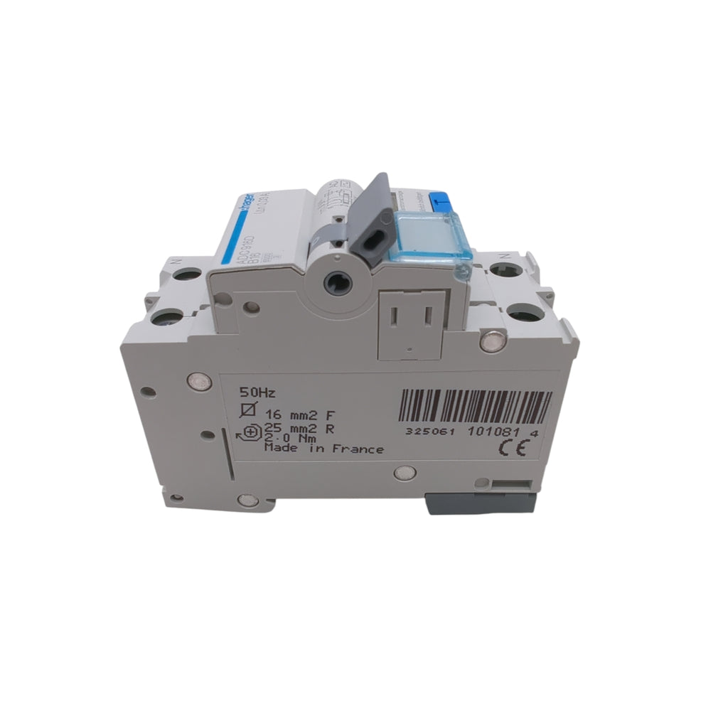 Hager ADC916D Residual Current Circuit Breaker with Overcurrent Protection 16A 30mA 1P+N