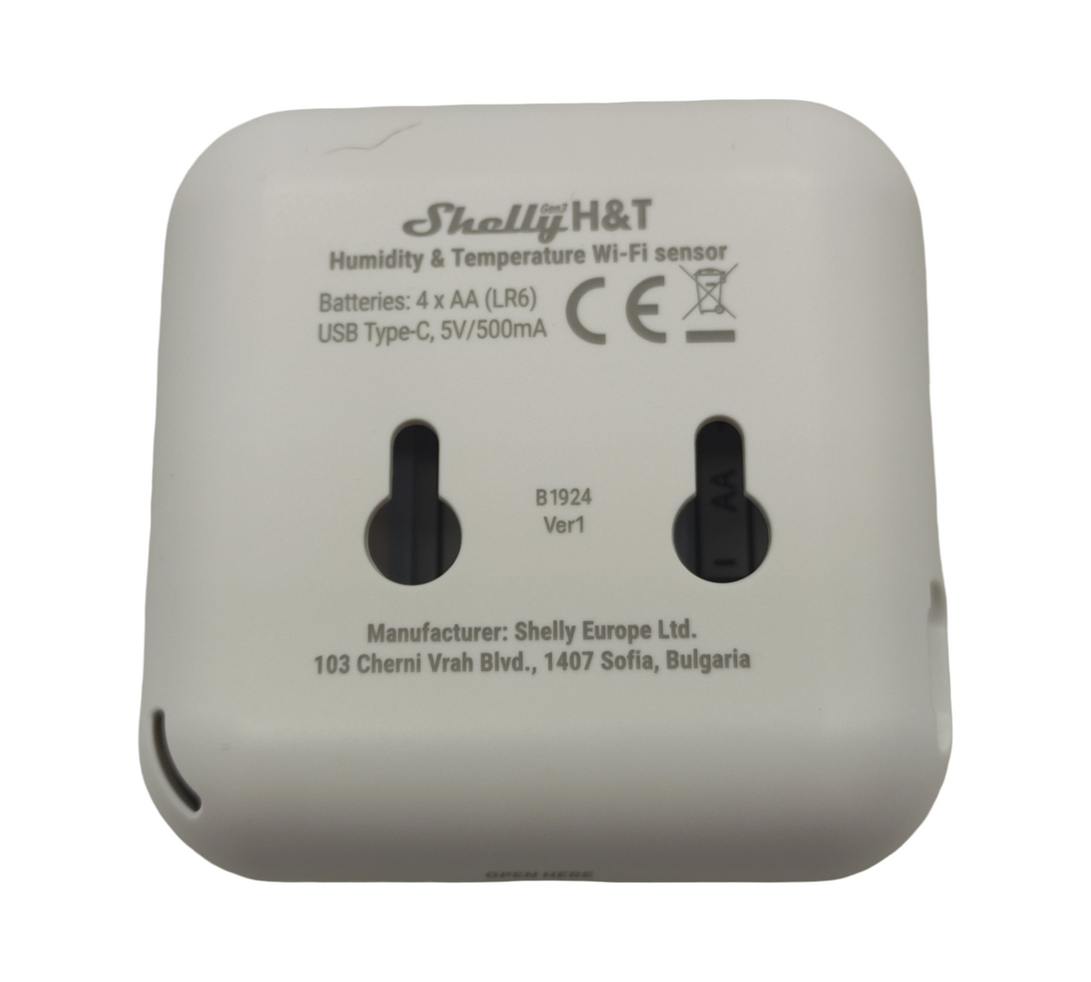 Shelly H&T Gen3 Thermometer Hygrometer WLAN Bluetooth App-Steuerung Weiß 7x7x7cm