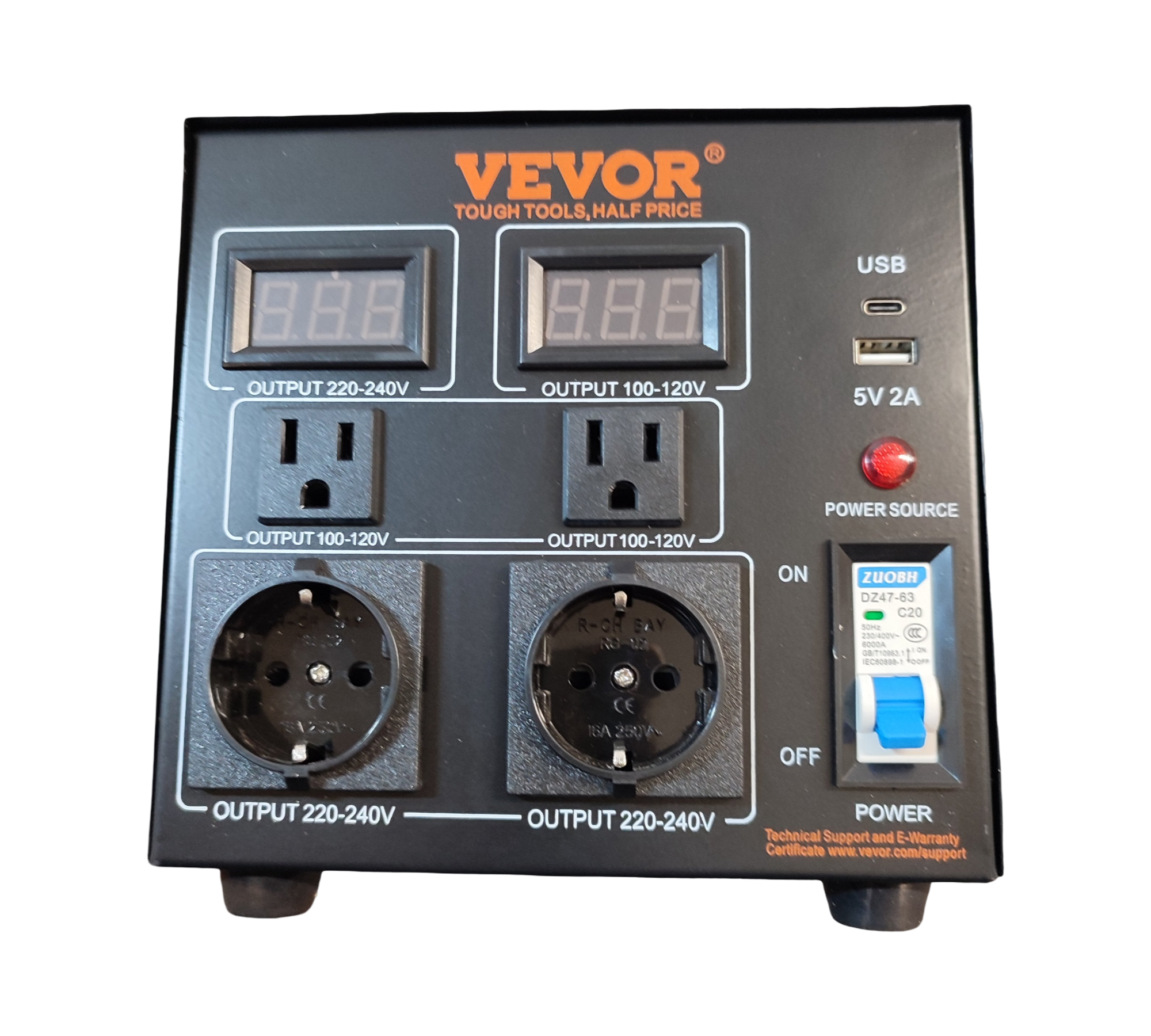 VEVOR Spannungswandler 2000W 110V 220V 2x US 2x Schuko
