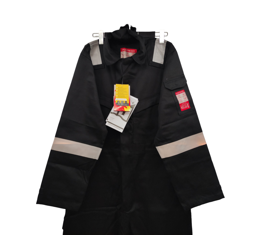 Portwest FR50 Flammhemmender Antistatik-Overall 350 g Schwarz L