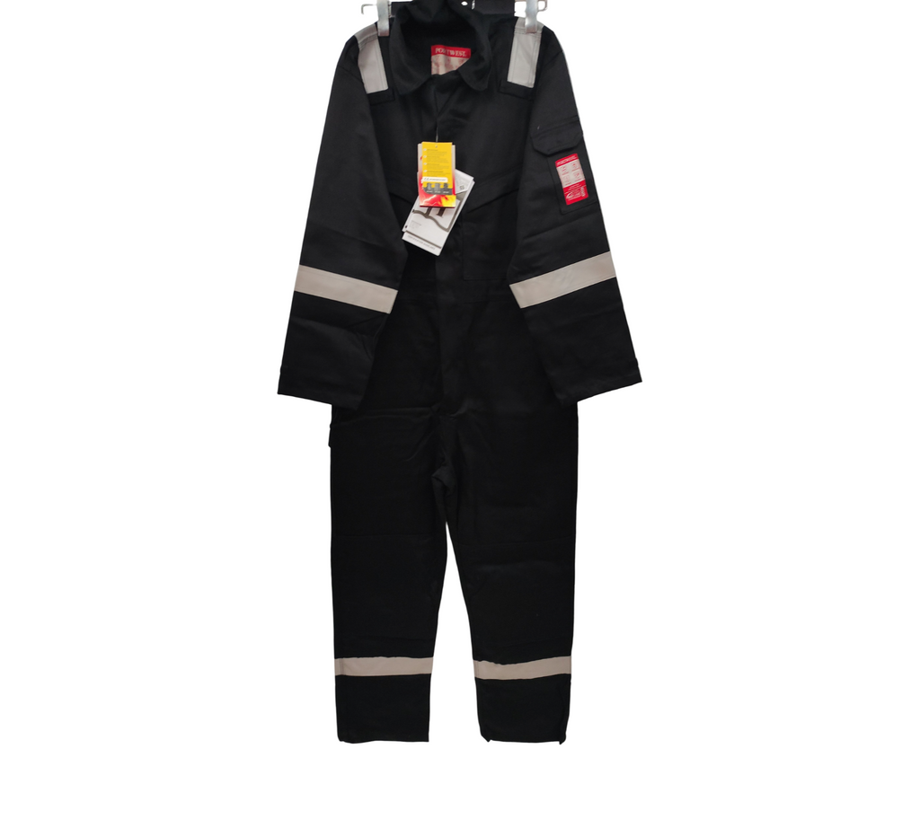 Portwest FR50 Flammhemmender Antistatik-Overall 350 g Schwarz L