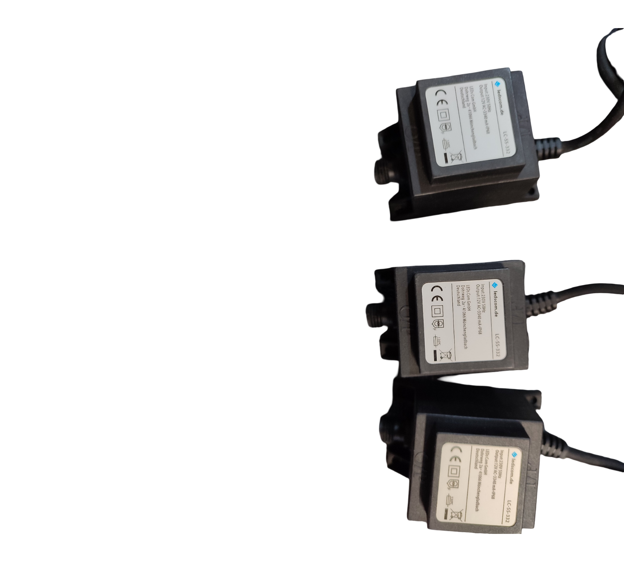 ledscom.de 40W LED Trafo NEMO Stecksystem 12V AC Schwarz IP68 3er-Set