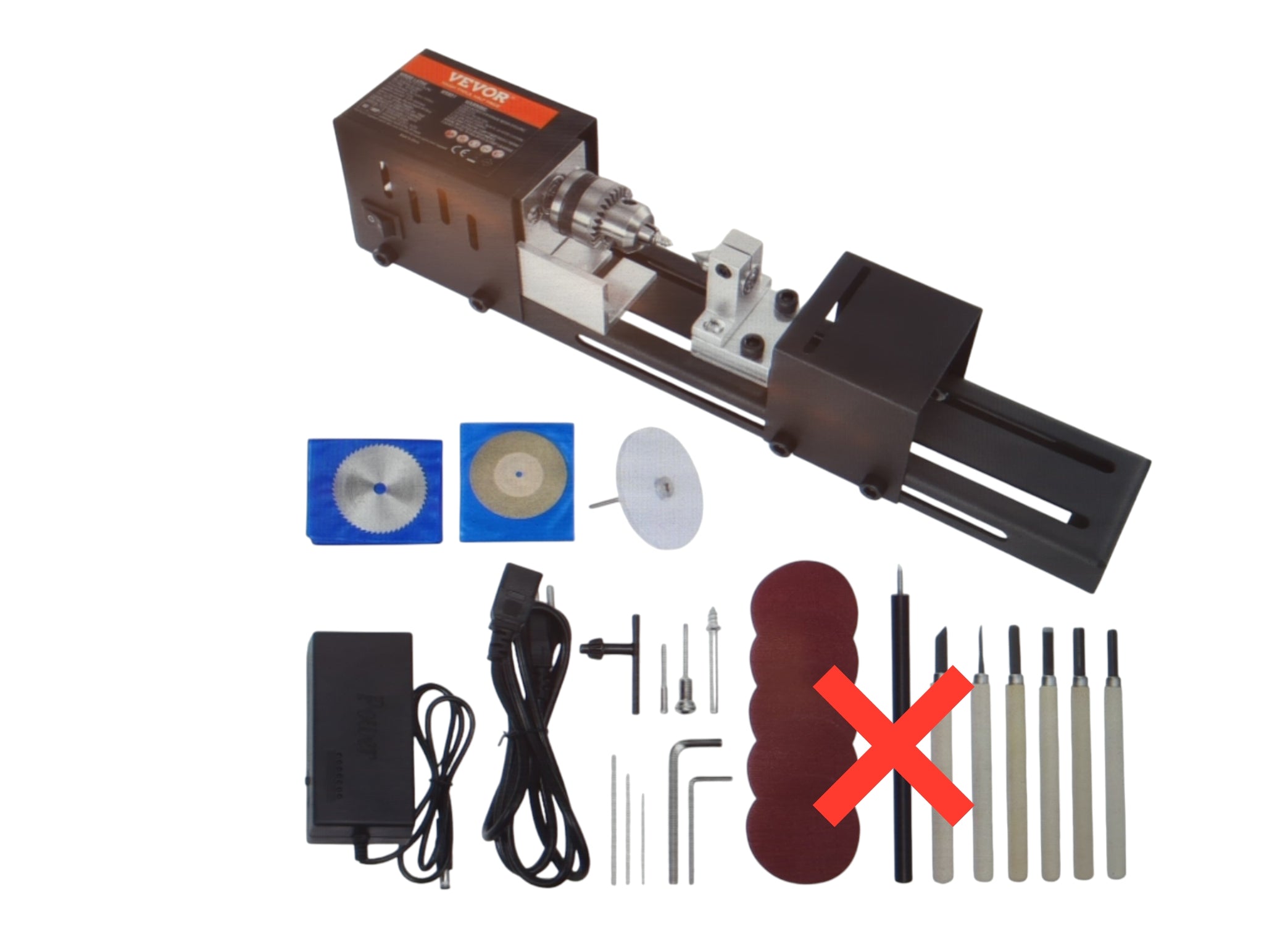VEVOR Mini Wood Lathe 70x160 mm 24V 96W 7 Speeds