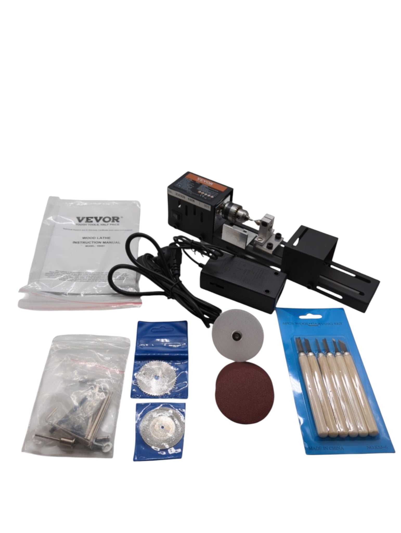VEVOR Mini Wood Lathe 70x160 mm 24V 96W 7 Speeds