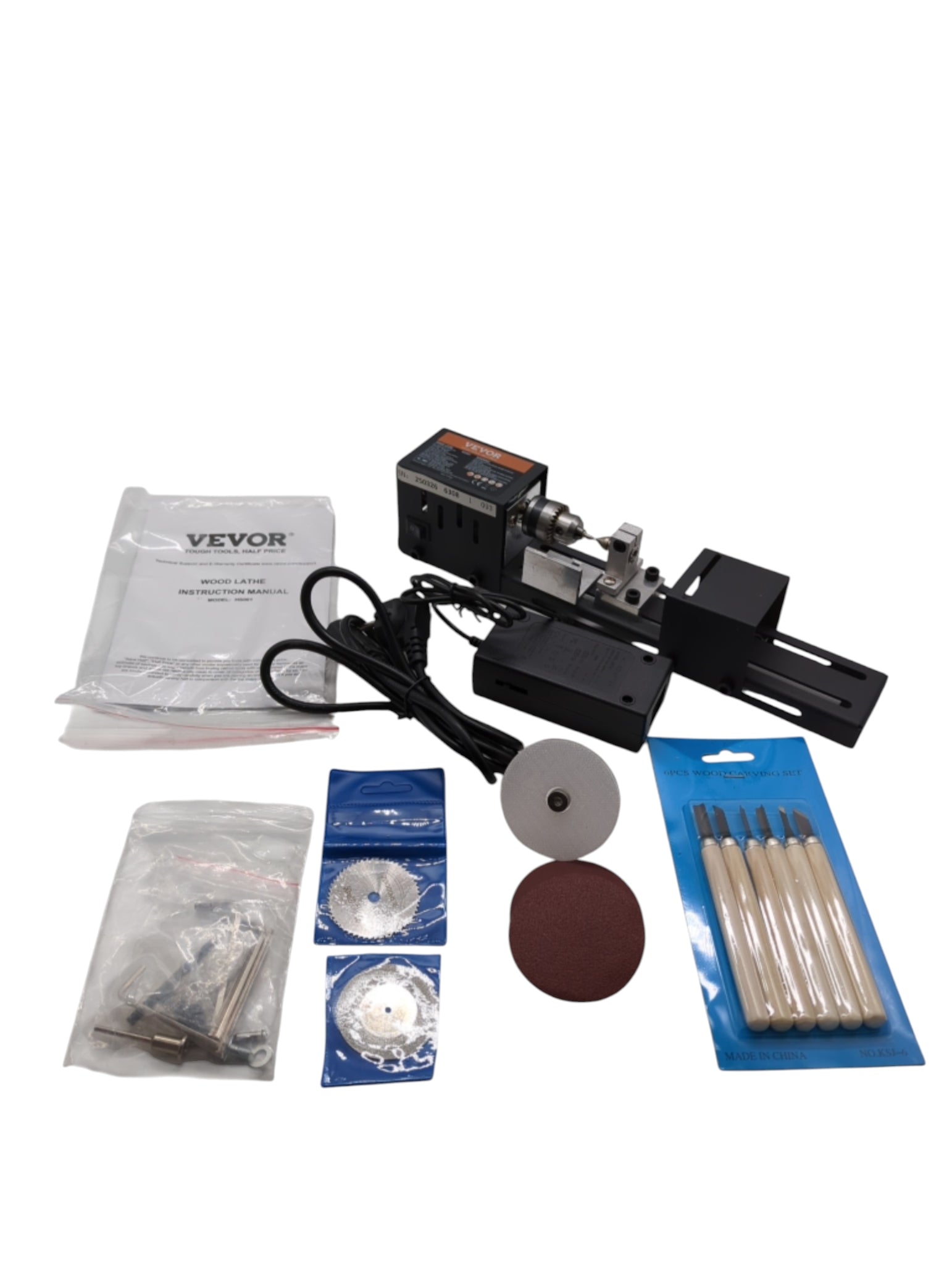 VEVOR Mini Wood Lathe 70x160 mm 24V 96W 7 Speeds