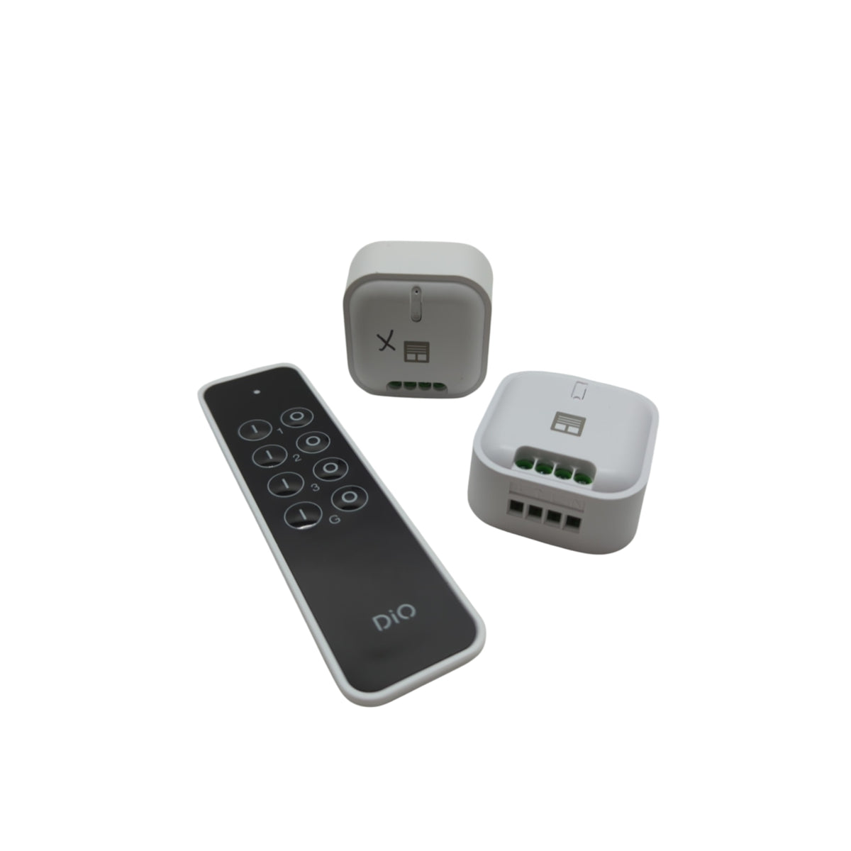 DiO Connected Home Rollladen-Set mit 2 Modulen 3-Kanal Fernbedienung für Wohn- und Geschäftsräume