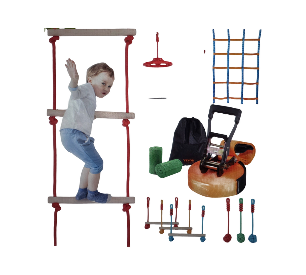 VEVOR Ninja Parcours Slackline Kinder Hindernislauf 2x15,24m 10 Hindernisse