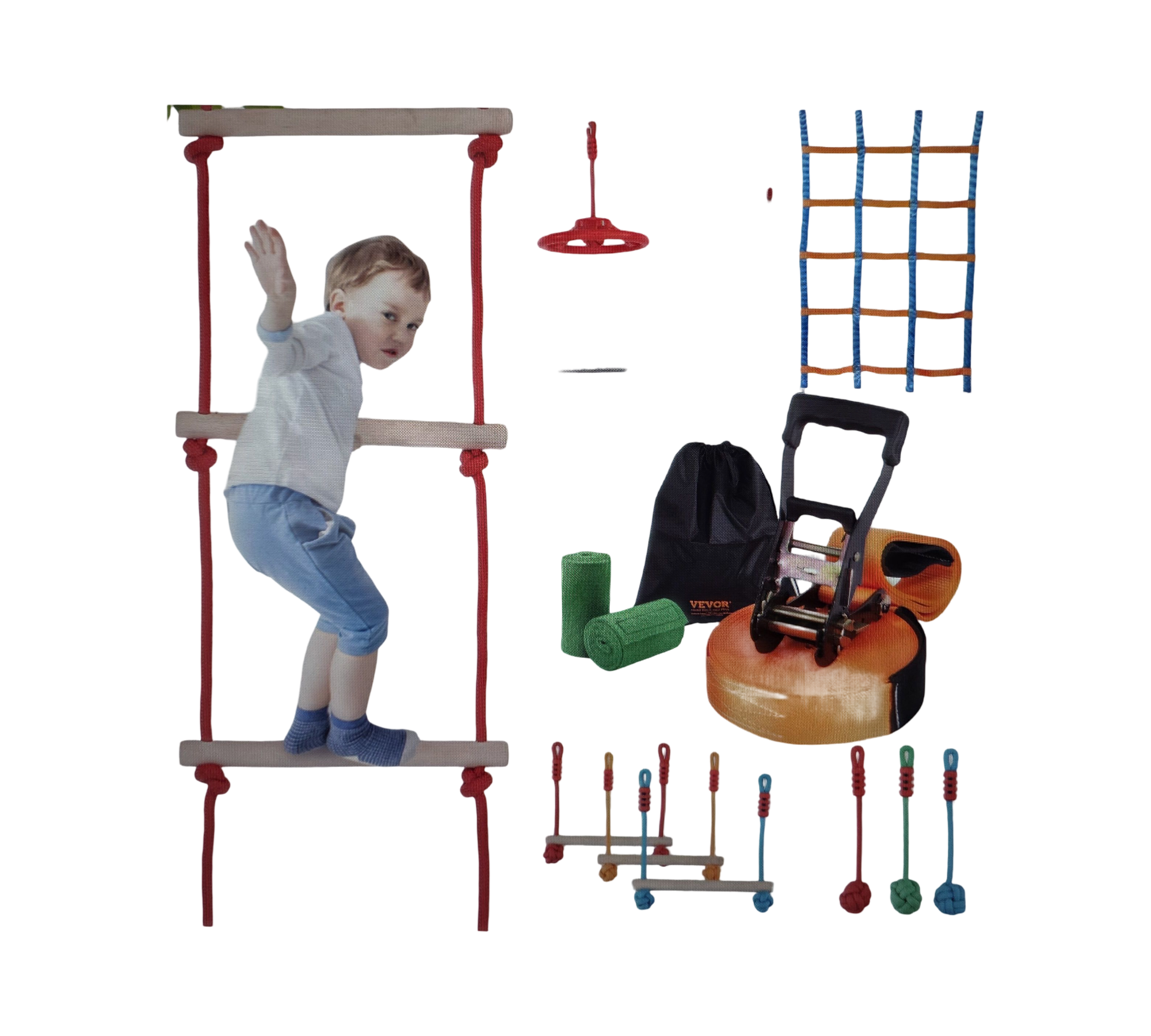 VEVOR Ninja Parcours Slackline Kinder Hindernislauf 2x15,24m 10 Hindernisse