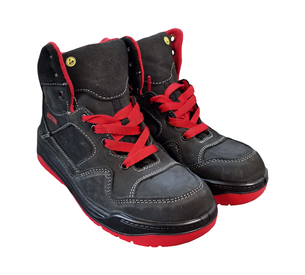 ELTEN MAVERICK Black-Red Mid ESD S3 Sicherheitsstiefel Unisex Gr. 38 Schwarz/Rot