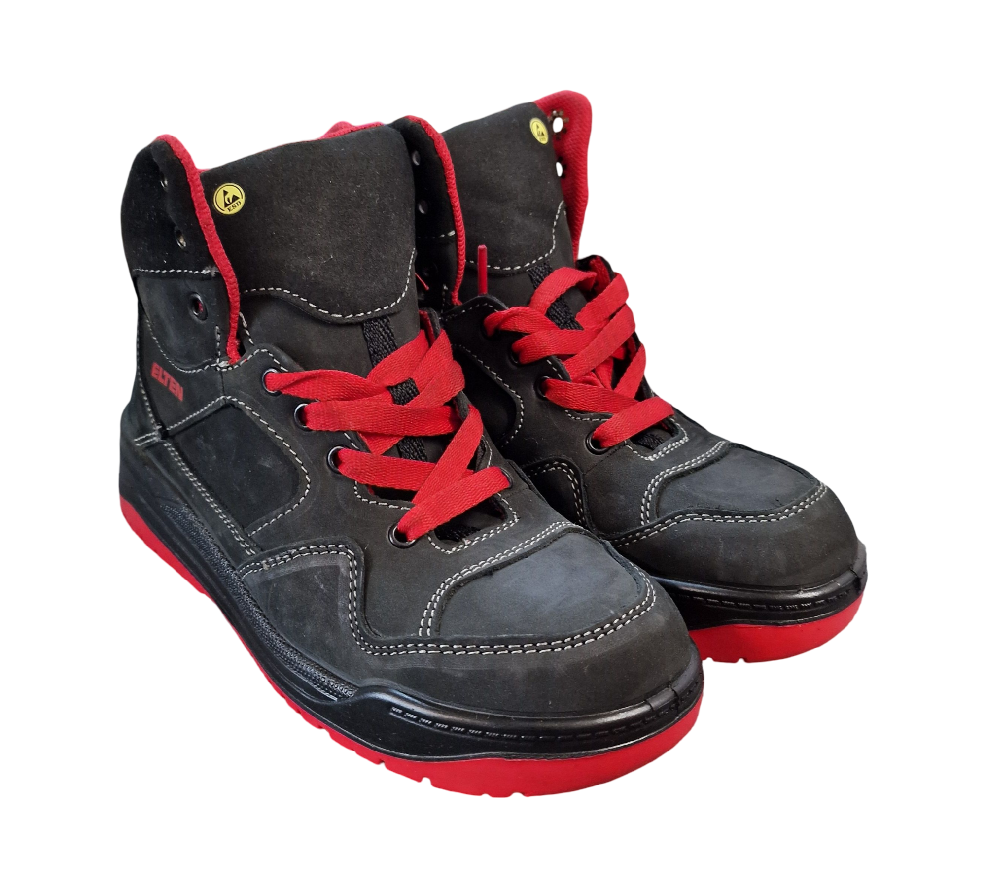 ELTEN MAVERICK Black-Red Mid ESD S3 Sicherheitsstiefel Unisex Gr. 38 Schwarz/Rot