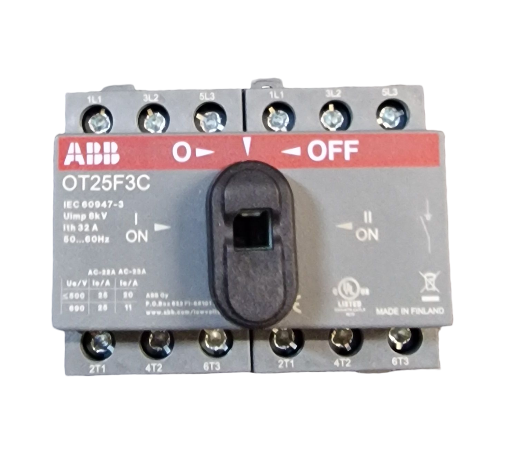 ABB OT25F3C Lastumschalter 3-polig 25A I-0-II Knebelgriff Schwarz