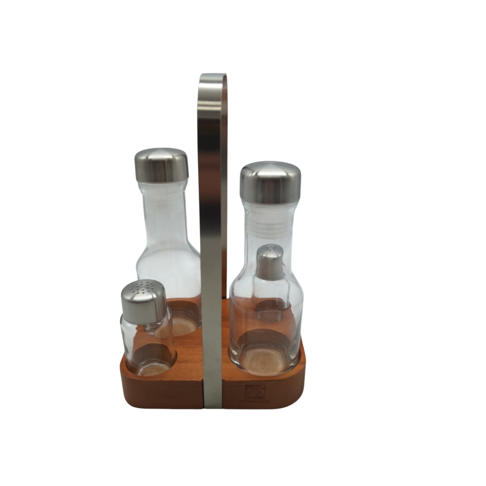 APS Wood Menage-Set Essig Öl Pfeffer Salz Edelstahl Holzständer