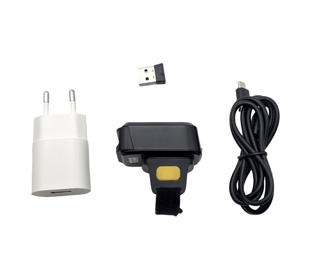Alacrity 1D/2D Mini-Ring Barcode Scanner Bluetooth USB 2.4GHz 3-in-1