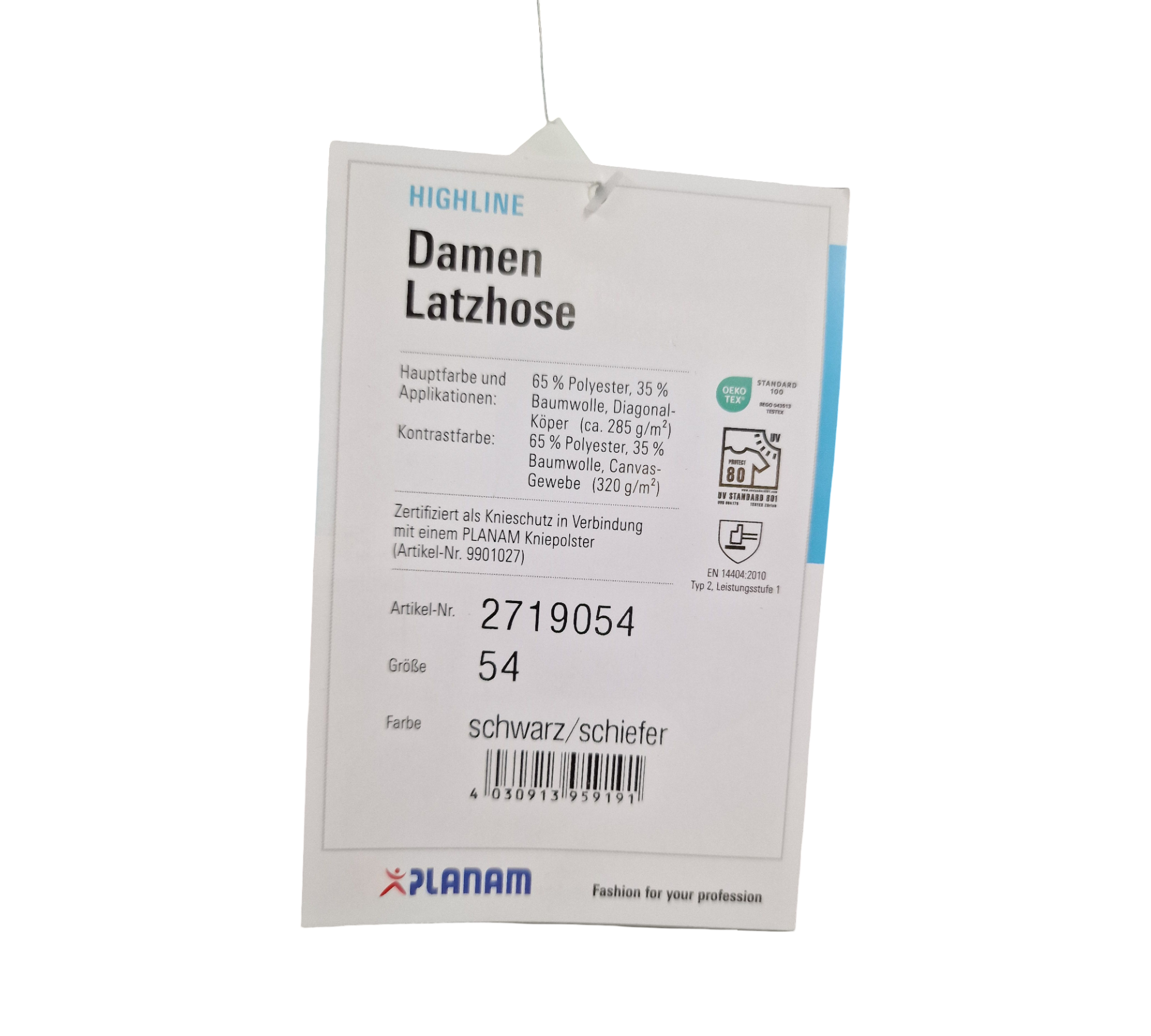 Planam 2719054 Highline Damen-Latzhose, Schwarz/Schiefer/Zink, Größe 54