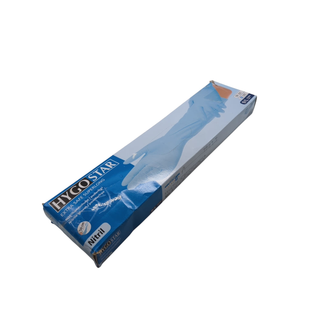 FRANZ MENSCH Hygostar Superlong Nitrilhandschuhe  50 cm 50 Stück Größe 9/L blau