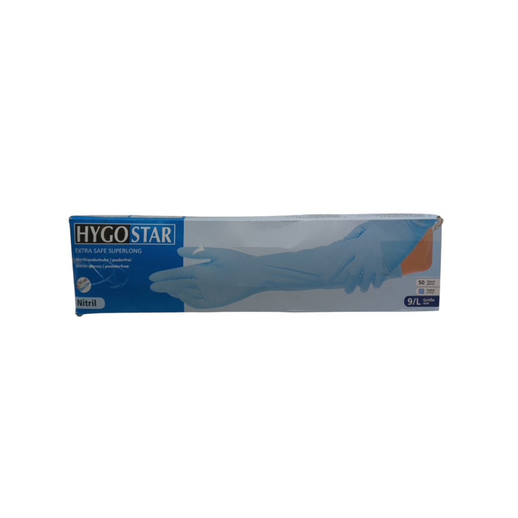 FRANZ MENSCH Hygostar Superlong Nitrilhandschuhe  50 cm 50 Stück Größe 9/L blau