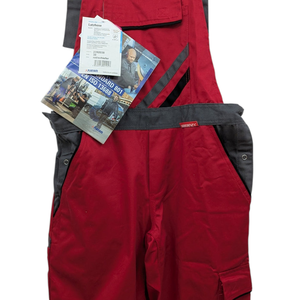 Planam Highline Latzhose Damen Arbeitshose Gr. 38 Rot Schiefer Schwarz