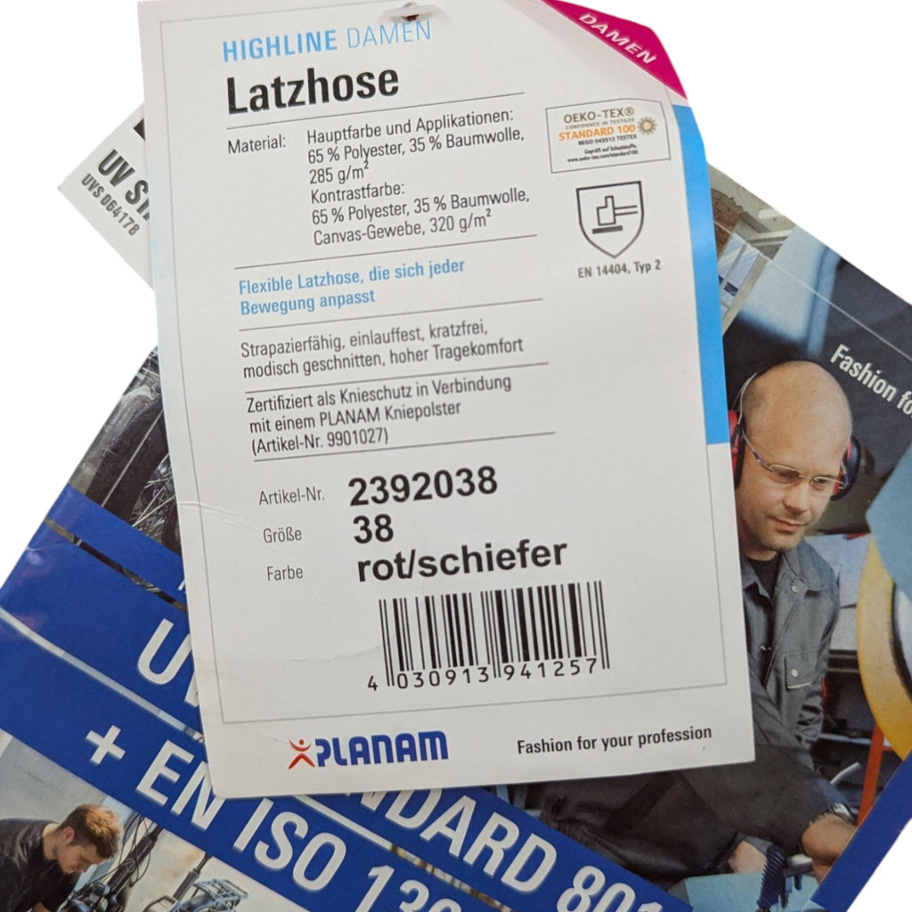 Planam Highline Latzhose Damen Arbeitshose Gr. 38 Rot Schiefer Schwarz