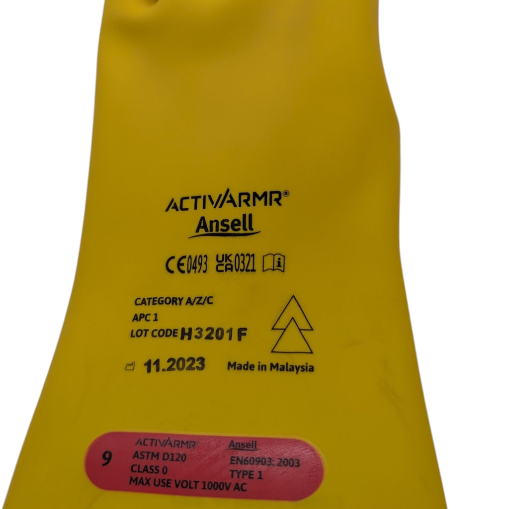 Ansell ActivArmr Klasse 0 Dielektrik-Handschuhe Latex Gr. 9