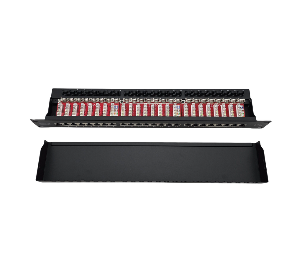 DIGITUS Patchpanel 19 Zoll Cat6A 24 Port RJ45 LSA 1HE Schwarz