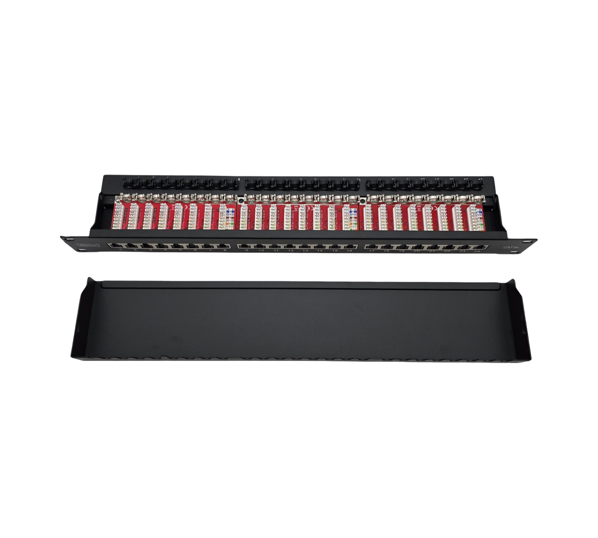 DIGITUS Patchpanel 19 Zoll Cat6A 24 Port RJ45 LSA 1HE Schwarz