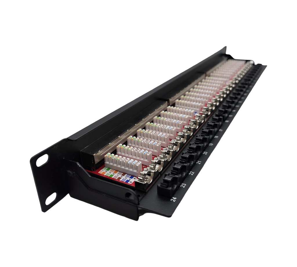 DIGITUS Patchpanel 19 Zoll Cat6A 24 Port RJ45 LSA 1HE Schwarz