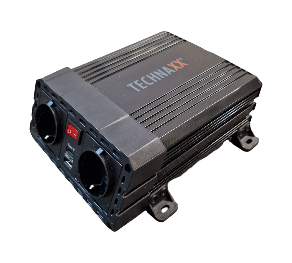 Technaxx Car Power Inverter 12V to 230V - Car Inverter with 2x Schuko Sockets and 2x USB Ports - Power 600W / 1200W