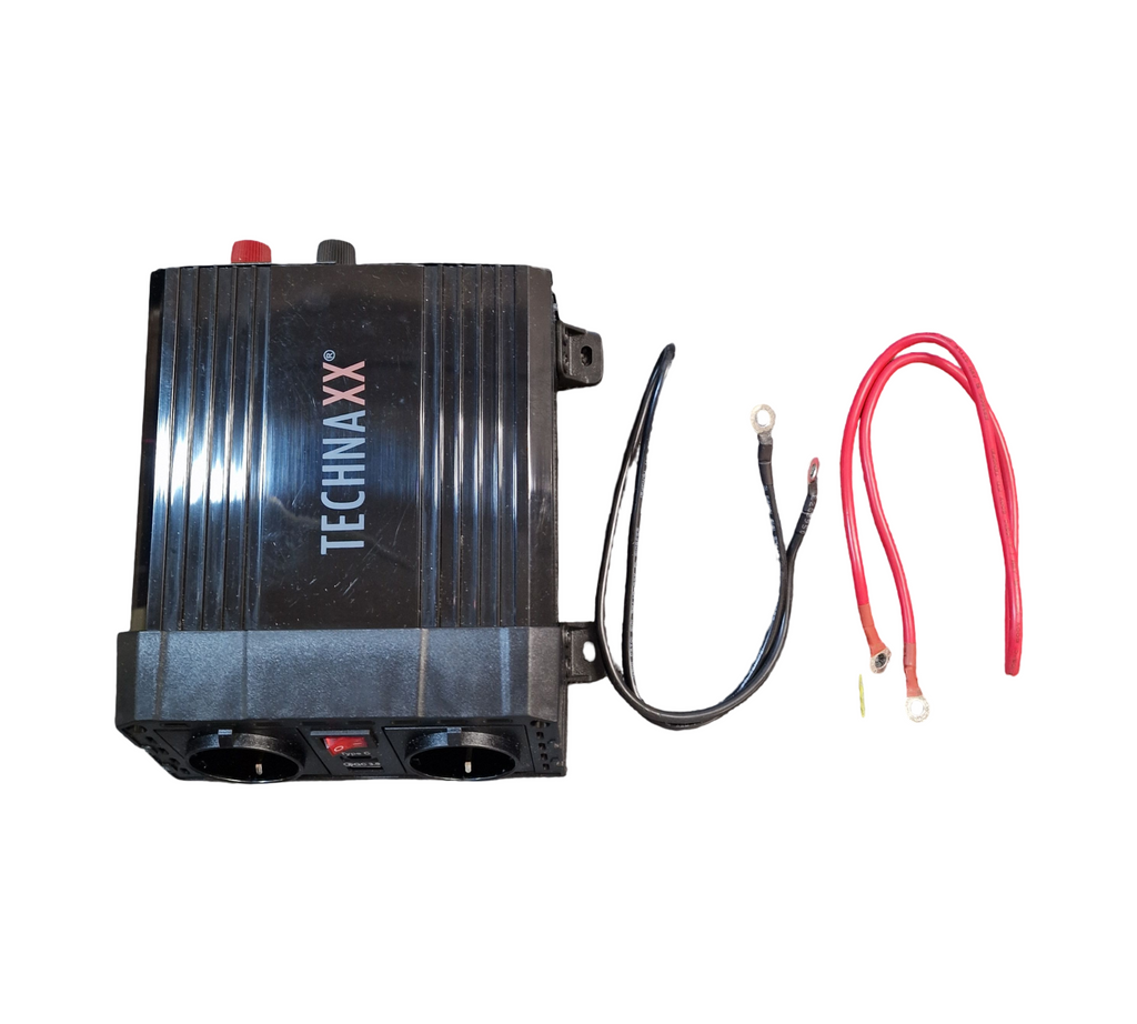 Technaxx Car Power Inverter 12V to 230V - Car Inverter with 2x Schuko Sockets and 2x USB Ports - Power 600W / 1200W