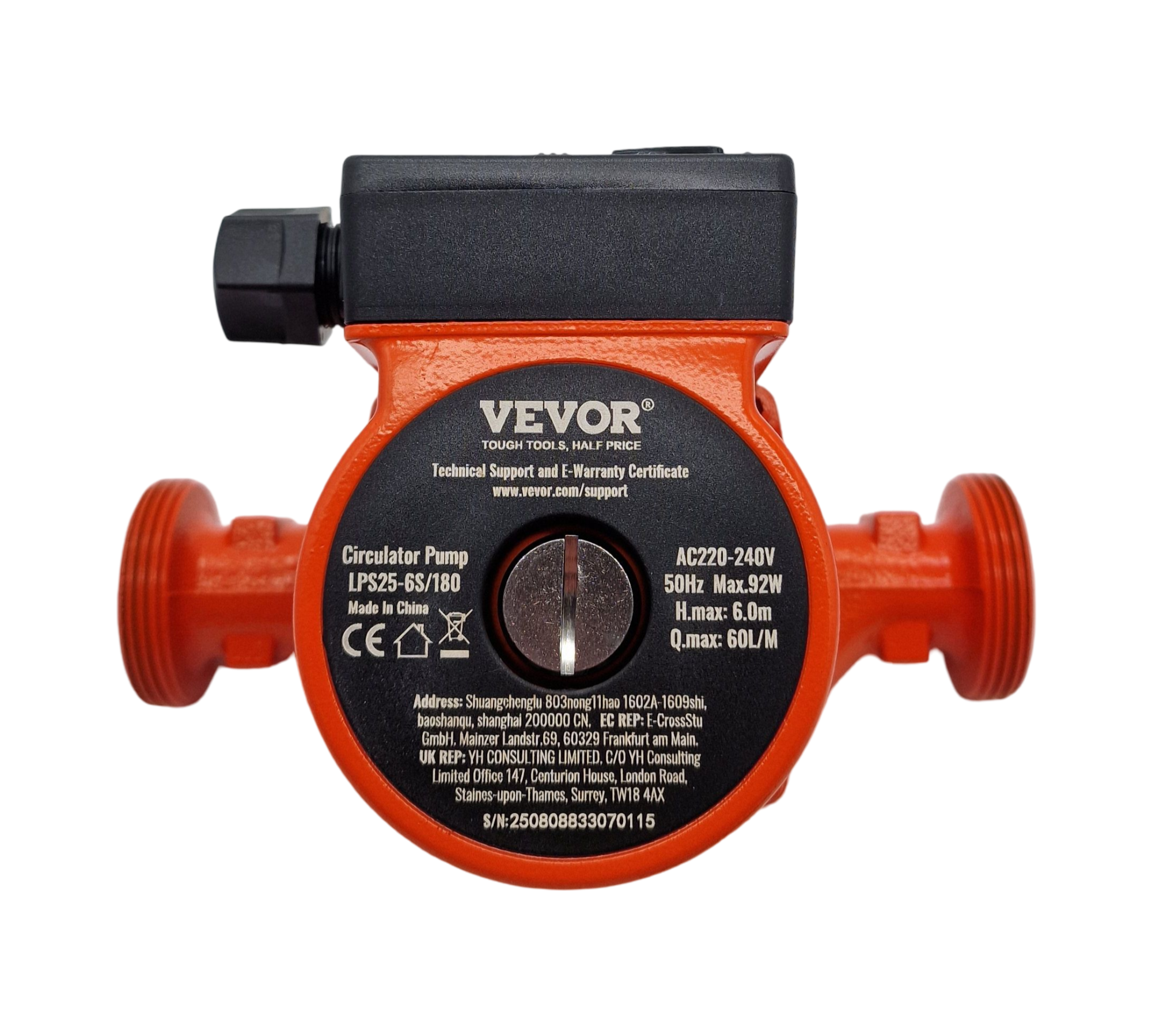 VEVOR LPS25-6S-180 Warmwasser-Umlaufpumpe 60L/min 220V 92W