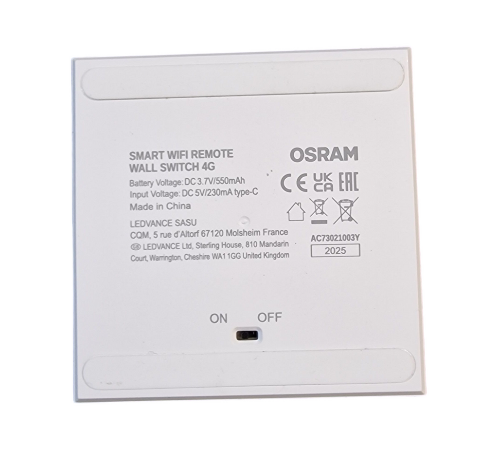 OSRAM SMART+ Wandschalter WiFi mit 4 Tasten, USB-C aufladbar, Alexa-kompatibel, Weiß