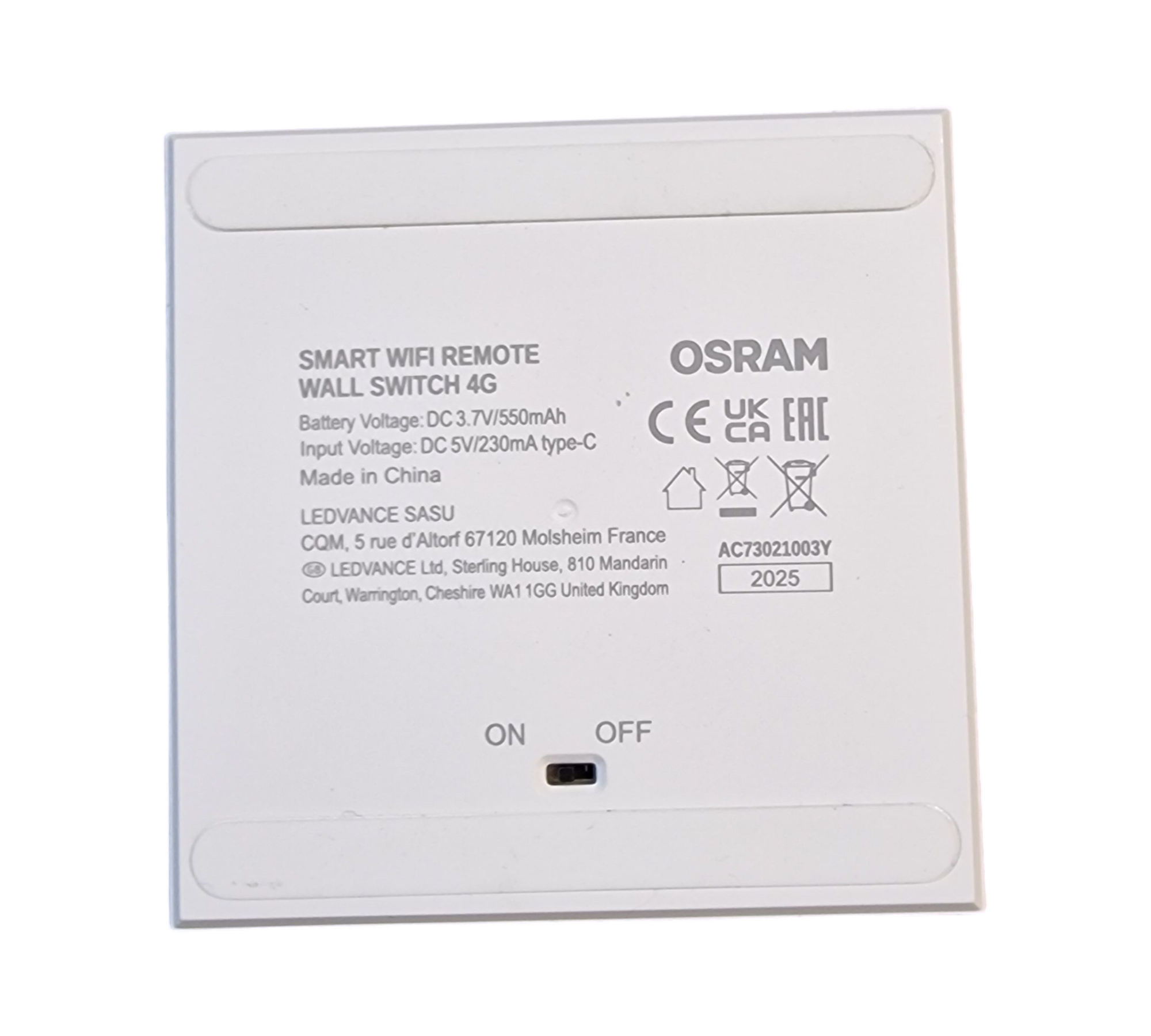 OSRAM SMART+ Wandschalter WiFi mit 4 Tasten, USB-C aufladbar, Alexa-kompatibel, Weiß