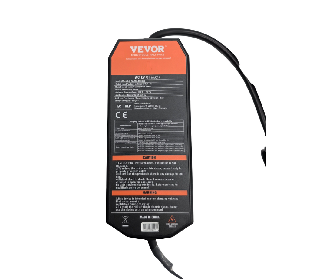 VEVOR Tragbares EV-Ladegerät 3,68kW Typ 2 IEC62196 8-16A 8,6m