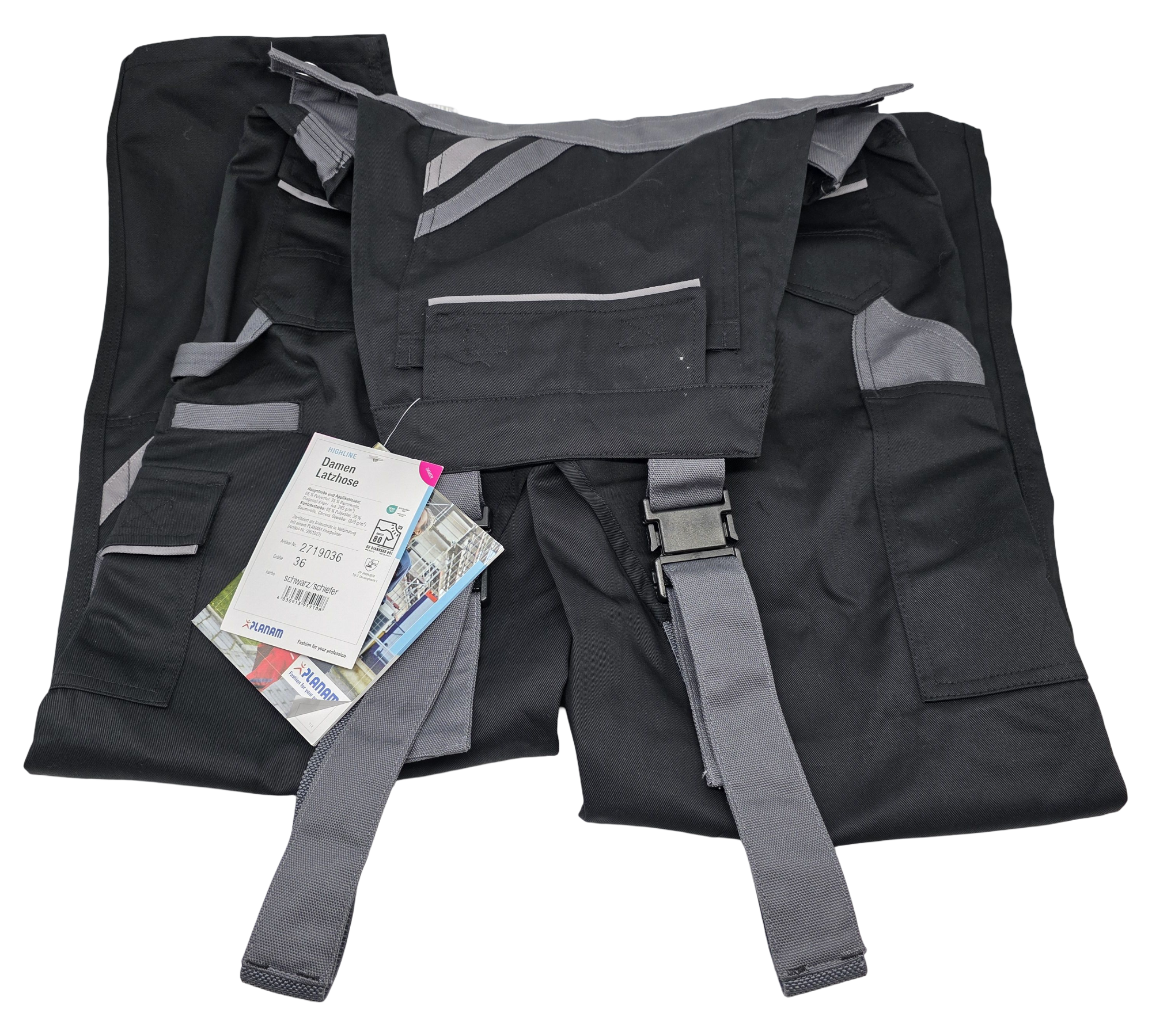 Planam Highline 2719036 Latzhose Damen Gr. 36 Schwarz-Schiefer-Zink