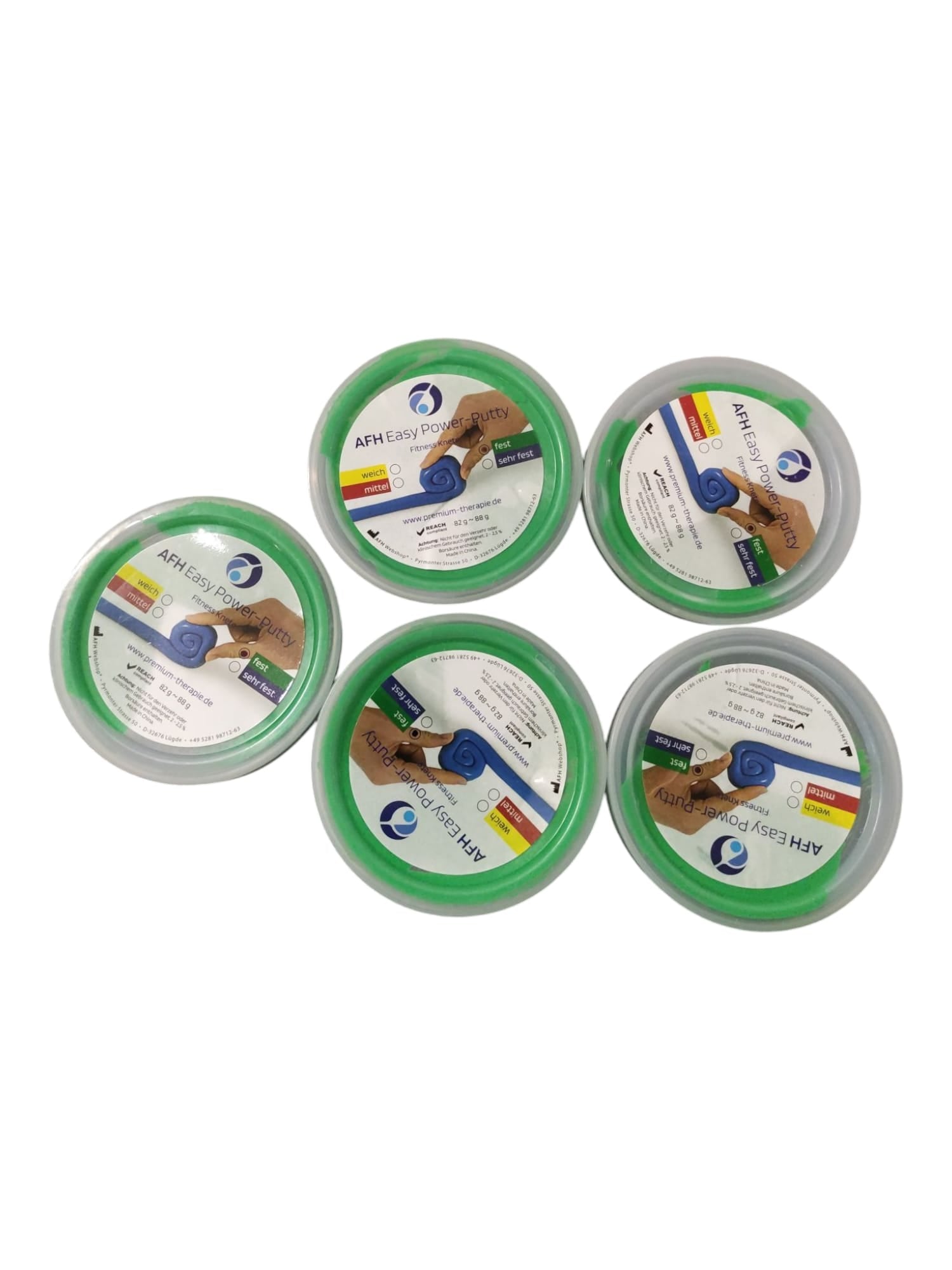 AFH Easy Power Putty 5 Stück Fest Grün 85 g Reha Knetmasse Handtrainer